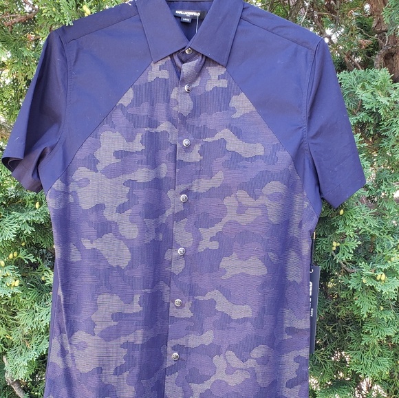 Karl Lagerfeld Textured Camo Woven Shirt - Picture 2 of 8